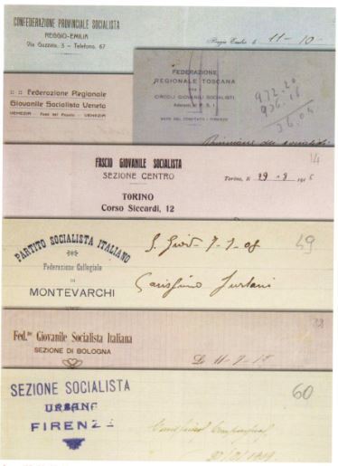 carta intestata di alcune organizzazioni locali socialiste italiane