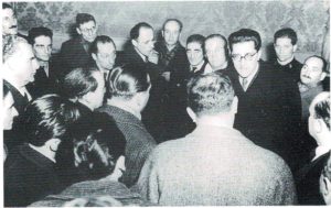 Il ministro Lombardi festeggiato al CLN cittadino, con Rodolfo Morandi (Milano, 14 dicembre 1945)
