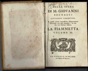 La Fiammetta di Giovanni Boccaccio, In Firenze [i.e. Napoli], 1723.